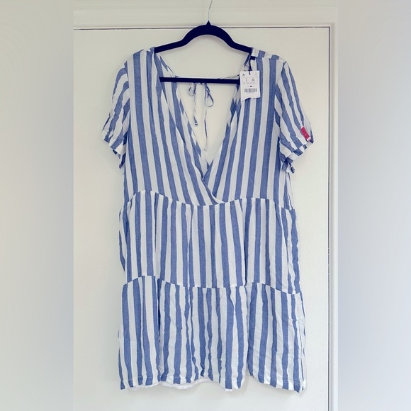 NWT. Size Large Short Sleeved Light Weight Blue and White Striped Summer Dress - Picture 6 of 6